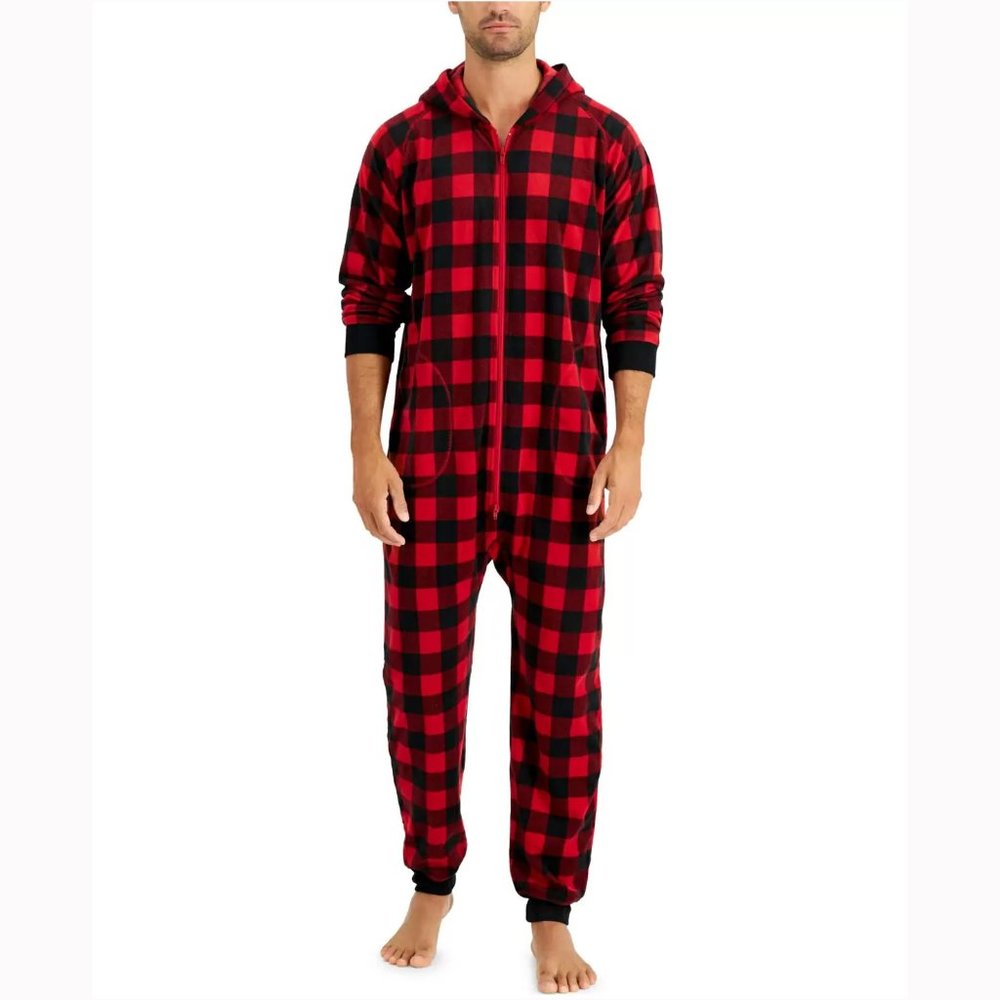 Family Pajamas Mens Matching 1 Piece Red Check Printed Pajamas